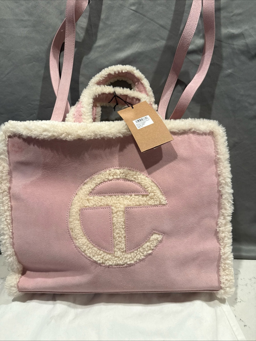 Telfar Pink Shearling-Trimmed Tote